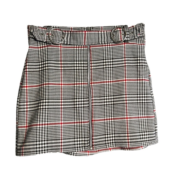 Bershka Grey Plaid Buckle Mini Skirt M - Picture 1 of 4